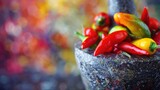 Vibrant pepper in a pestle Close up