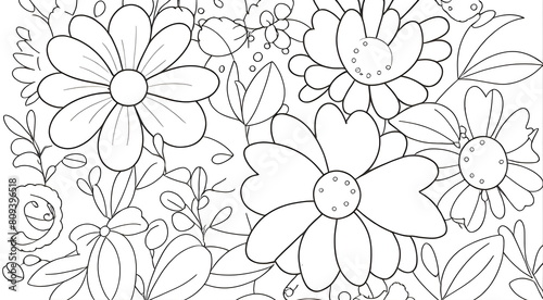 Wallpaper Mural Cute flowers drawing coloring book Torontodigital.ca