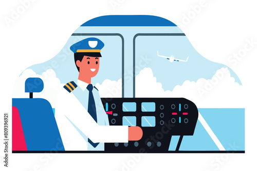 Pilot at the controls in a cockpit, ready for flight