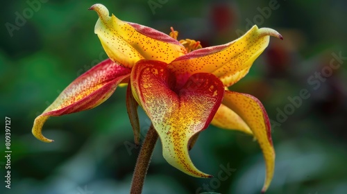 Uncommon Osiria flower displaying petals in shades of yellow and red photo