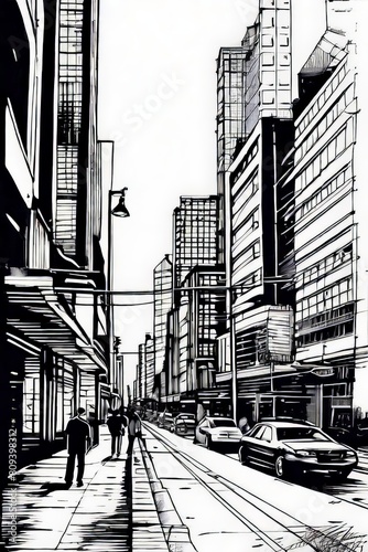 Drawing a city with tall buildings and narrow road