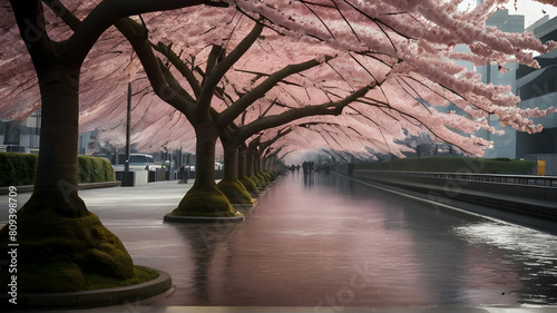 Sakura trees in the city © gmstockstudio