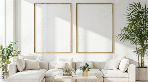 Frame mockup living room modern wooden trendy minimalism scandinavian boho style