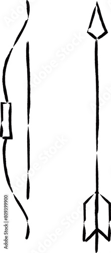 筆書きスポーツ用品イラスト　弓道