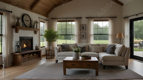Farmhouse  country home interior design of modern living room.