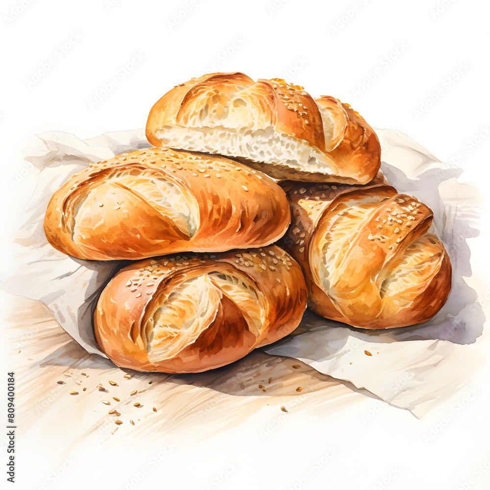 Digital technology bread loaf watercolor design illustration