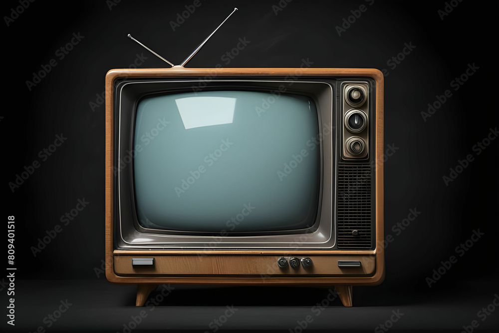 Retro old television on the black background, clipping path
