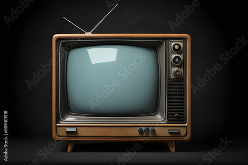 Retro old television on the black background, clipping path