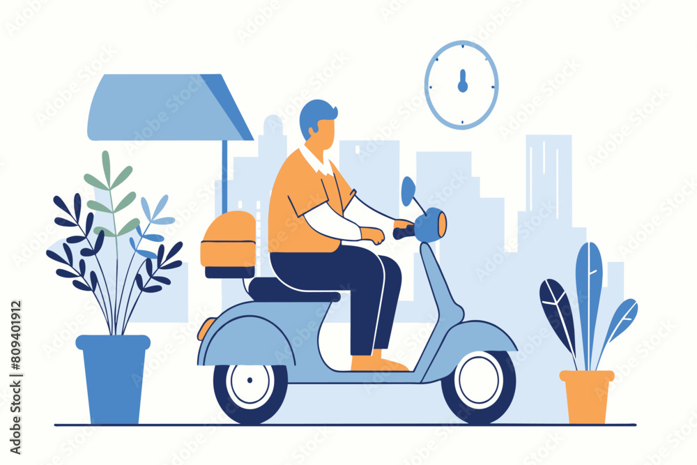 Delivery worker navigating through the city on a scooter