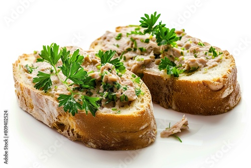 Rillettes bread, isolated on white
