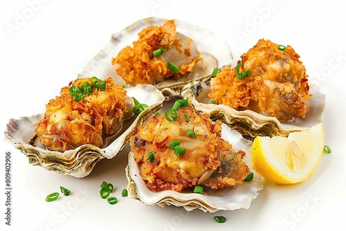 Fried oysters, isolated on white