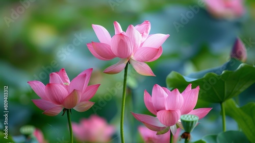 Amidst the gloom  the lotus flowers unfurl their petals like delicate dancers  their enchanting presence a symbol of resilience and grace.