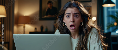 shocked woman in front of laptop photo