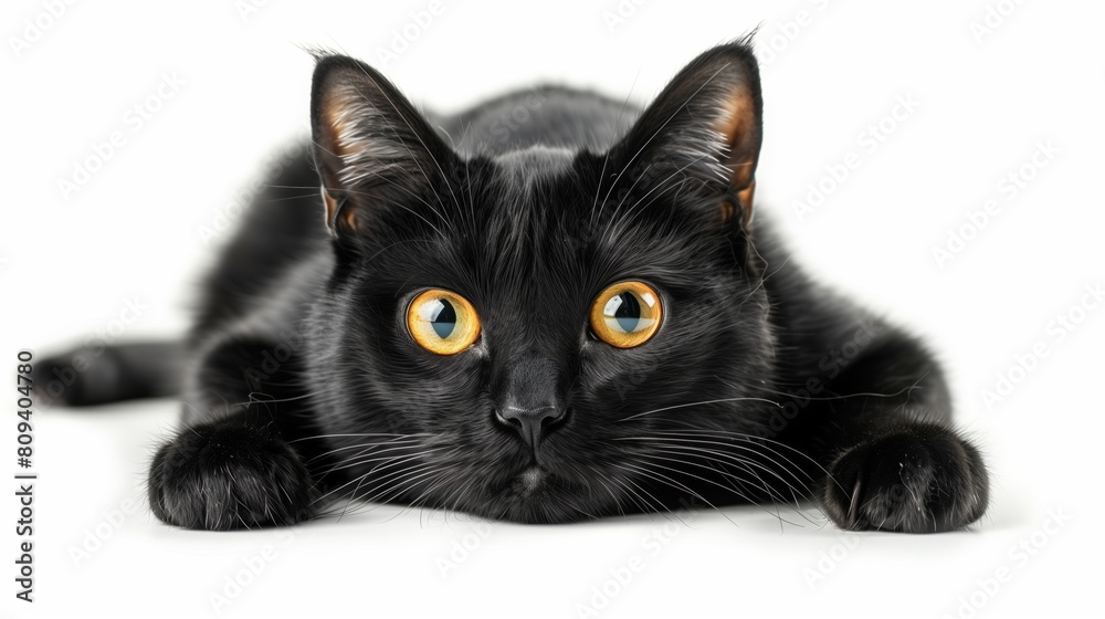 A Bombay cat lay down against a white backdrop. Generative AI