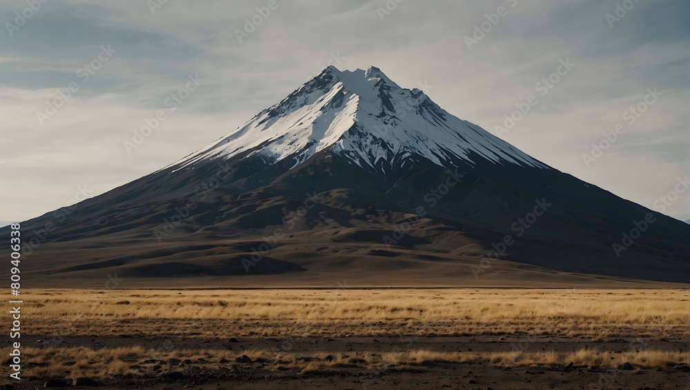 Against a solid white backdrop, a lone mountain rises, its solitary peak piercing the empty expanse ai_generated Against a solid white backdrop, a lone mountain rises, its solitary peak piercing the empty expanse ai_generated