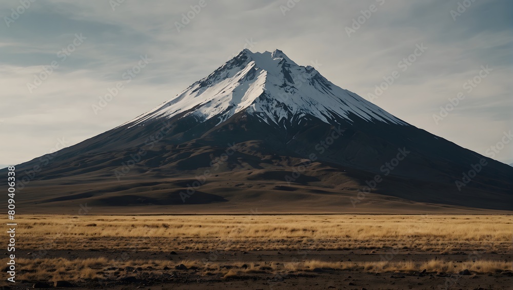 Against a solid white backdrop, a lone mountain rises, its solitary peak piercing the empty expanse ai_generated