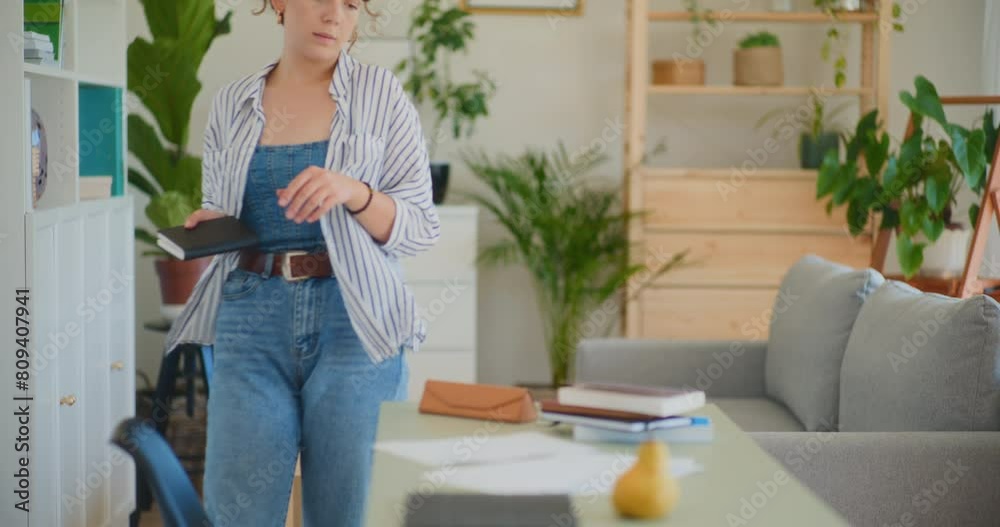 Serious Woman Searching Desk Documents Serious Woman Searching Desk Documents