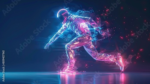 Expressive 3D characters captured in dynamic motion with glossy plastic aluminum or chrome clothing. Best for advertising banners. © pengedarseni