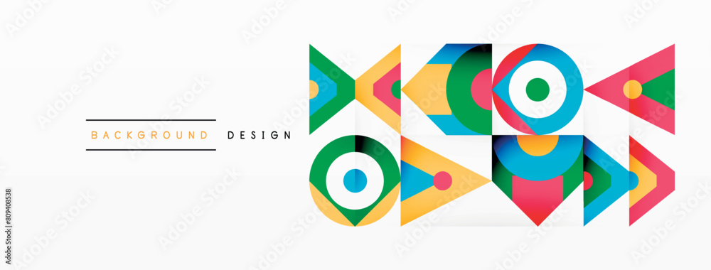 A colorful geometric design with rectangles, triangles, circles, arrows, and electric blue accents in a symmetrical pattern. Perfect for a logo or graphic art piece A colorful geometric design with rectangles, triangles, circles, arrows, and electric blue accents in a symmetrical pattern. Perfect for a logo or graphic art piece