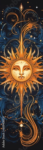 The Sun tarot card  vibrant and symmetric design of the sun radiating magical energy  clear lines emphasizing positivity