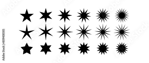 Black stars set in multi-pointed shape on white background. Stars Vector in different shape. 