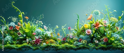 3D render clay of garden flowers, colorful with a green day theme background