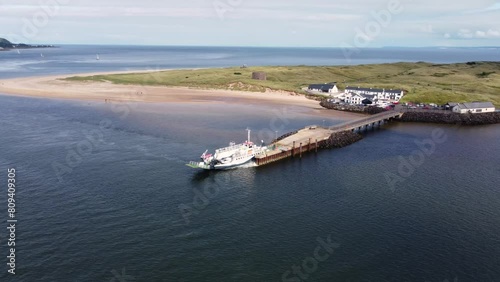Aerial view of Lough Foyle Ferry Magilligan Greencastle Harbour Queens Port Co Donegal Ireland 26-04-24 photo