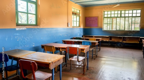 The classroom is furnished with desks and chairs, each one a testament to the commitment to providing a comfortable and functional learning environment.