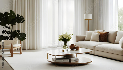 modern living room minimalist design and luxury furniture and decor. Generative AI