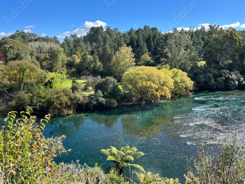 Waikato River, Huka Falls Walkway, Taupo, North Island of New Zealand photo