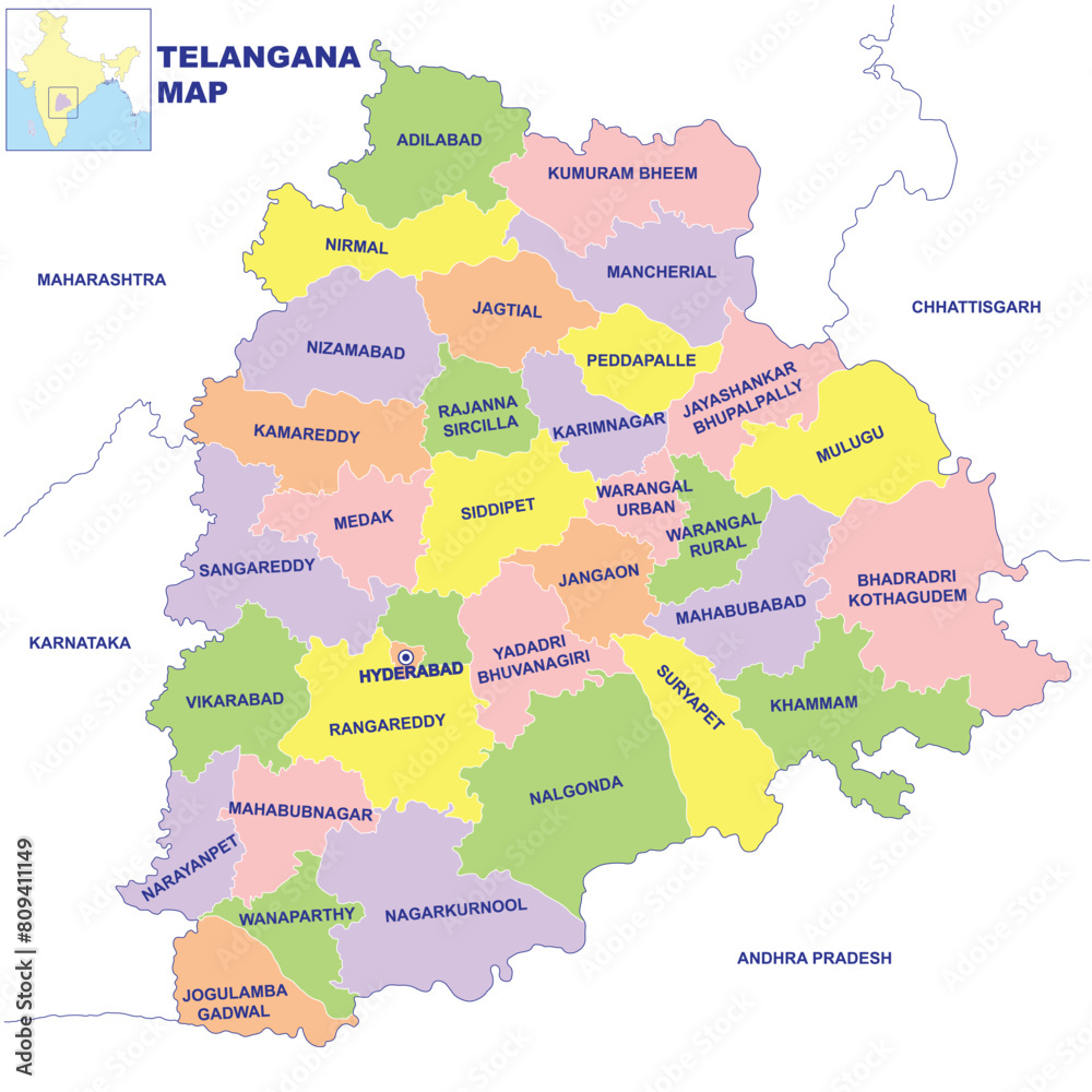 Obraz premium Telangana map vector illustration with white background