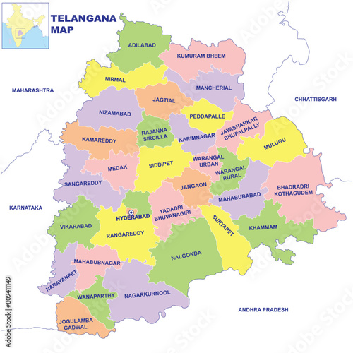 Telangana map vector illustration with white background