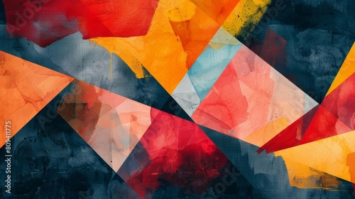 An abstract art piece showcasing the concept of asymmetry with irregular geometric shapes and contrasting colors in a dynamic composition