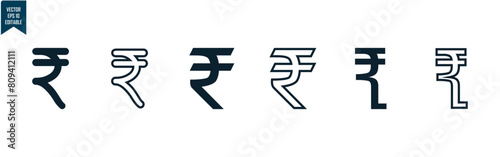 rupee currency set icon, simple design with circle frame, outline and solid, for business and banking needs, vector eps 10