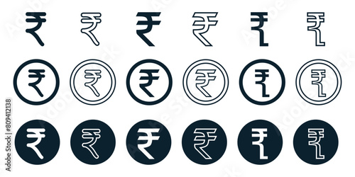 rupee currency set icon, simple design with circle frame, outline and solid, for business and banking needs, vector eps 10