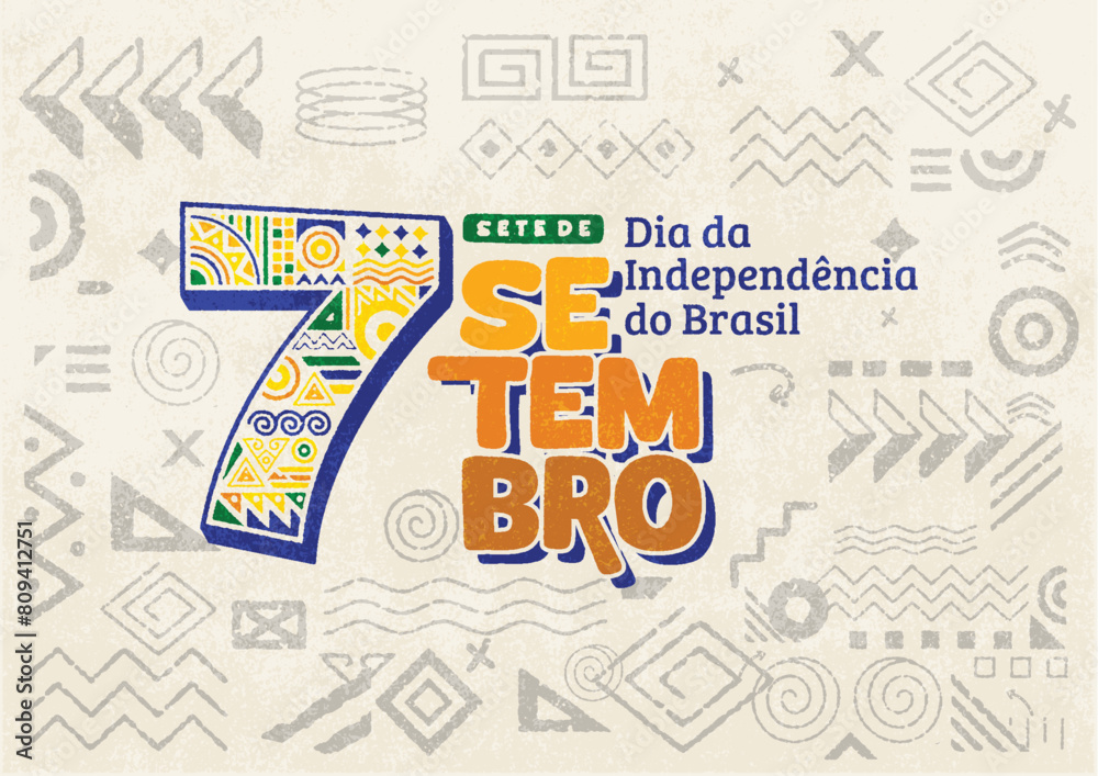Independence Day of Brazil poster, background, flyer, and social media post with hand-drawn geometric shape grunge texture. Sete de Setembro, Dia da Independência do Brasil. White background.