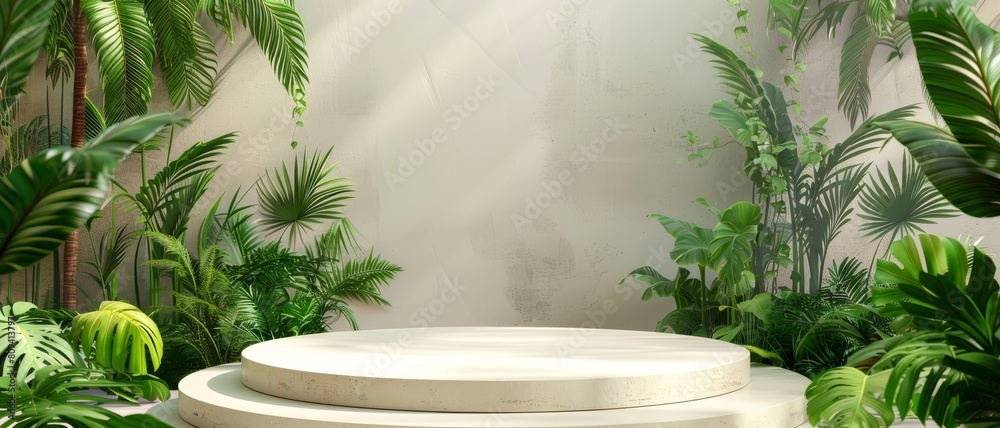 Stone podiums with circular backdrops, bathed in warm light, perfect for sophisticated product displays and presentations. Template for advertising and product standing. Stone podiums with circular backdrops, bathed in warm light, perfect for sophisticated product displays and presentations. Template for advertising and product standing.