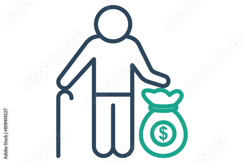 pension icon. elderly with money bag. icon related to elderly. line icon style. old age element illustration