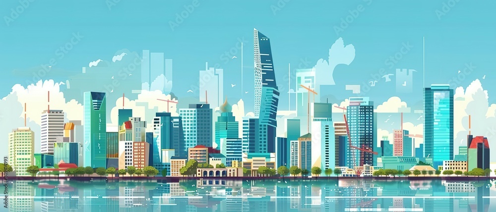 Fototapeta premium A Flat Vector Illustration of Ho Chi Minh City's Skyline, a Hub of Business and Innovation