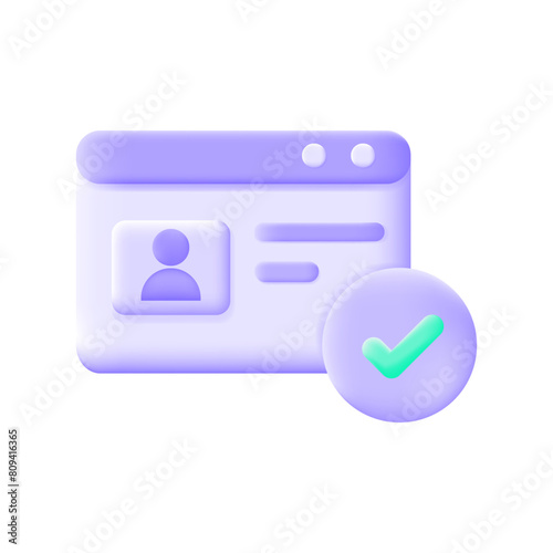 website, id card profile has been verified, 3d vector illustration icon