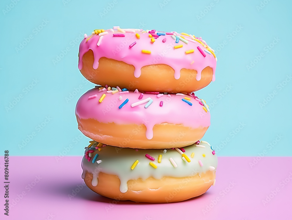 Flat lay of glazed doughnuts with copy space Flat lay of glazed doughnuts with copy space