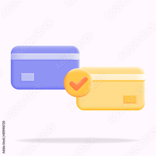 debit and credit card payments, successful payment marked with a check mark, 3d vector illustration icon