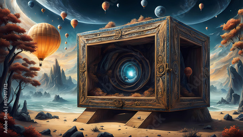 surrealism artwork in the form of a box that has a unique view, Generative AI © AGUNG 