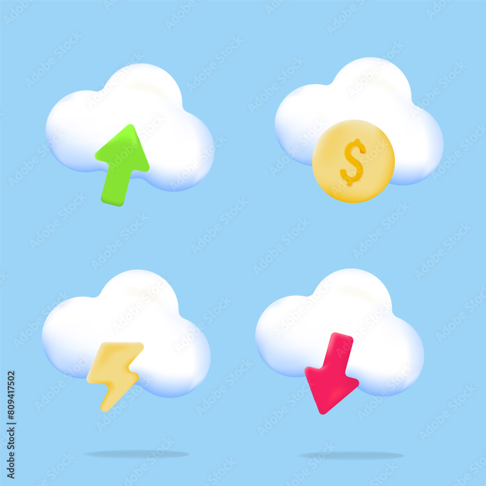 bundle, cloud storage, download , upload, money coin, electric, wifi, 3d icon illustration bundle, cloud storage, download , upload, money coin, electric, wifi, 3d icon illustration