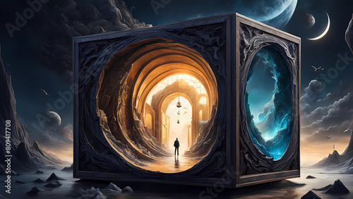 surrealism artwork in the form of a box that has a unique view, Generative AI © AGUNG 