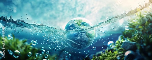 Blue Planet, Green Future Composite images blending photographs of Earth with elements of sustainability and conservation, such as renewable energy sources and green infrastructure This concept emphas photo