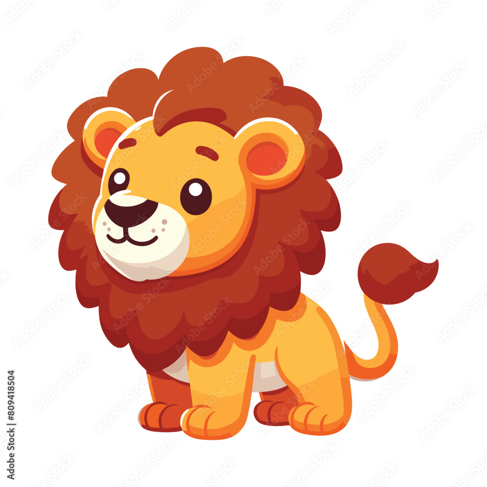 Cartoon lion flat style isolated on solid white background Cartoon lion flat style isolated on solid white background