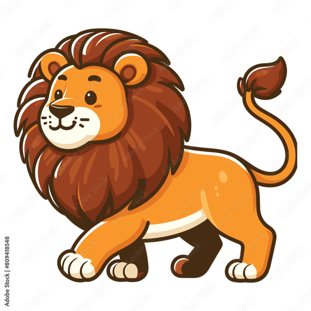 Obraz premium Cartoon lion flat style isolated on solid white background