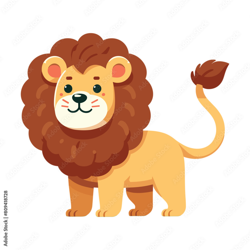 Obraz premium Cartoon lion flat style isolated on solid white background