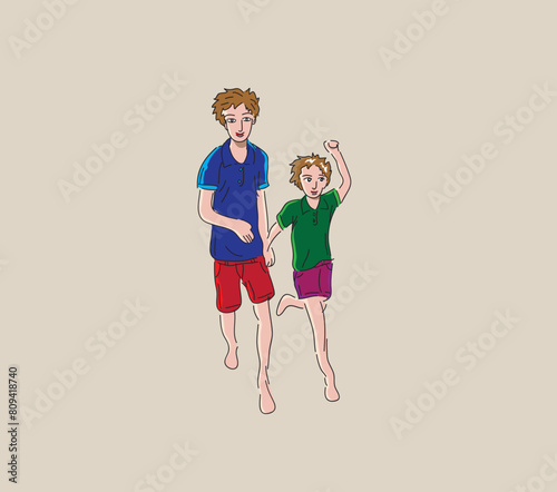 Happy Kids Running Illustration, art vector design